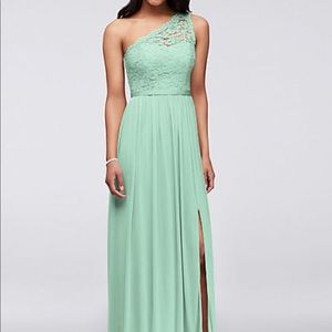 LONG ONE SHOULDER LACE BRIDESMAID DRESS